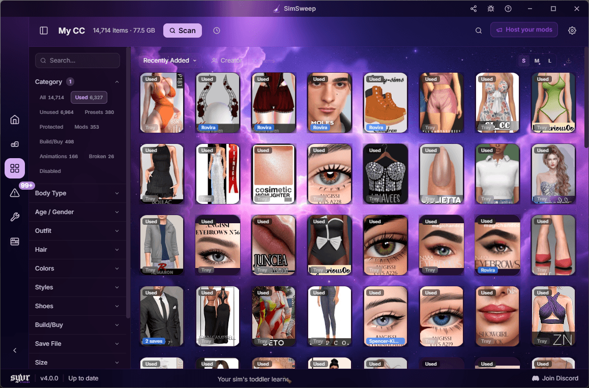 SimSweep Find your unused CC screen
