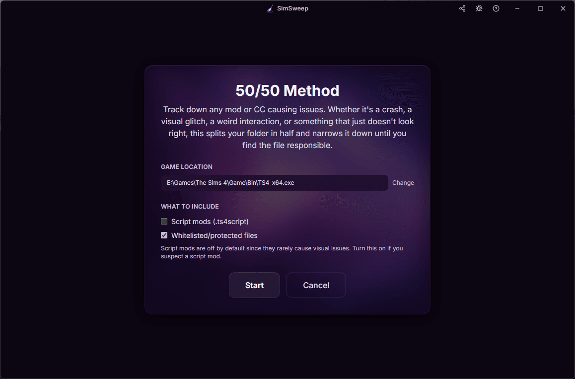 SimSweep Pinpoint a crash screen
